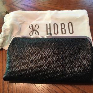 Embossed Black leather Lauren hobo wallet